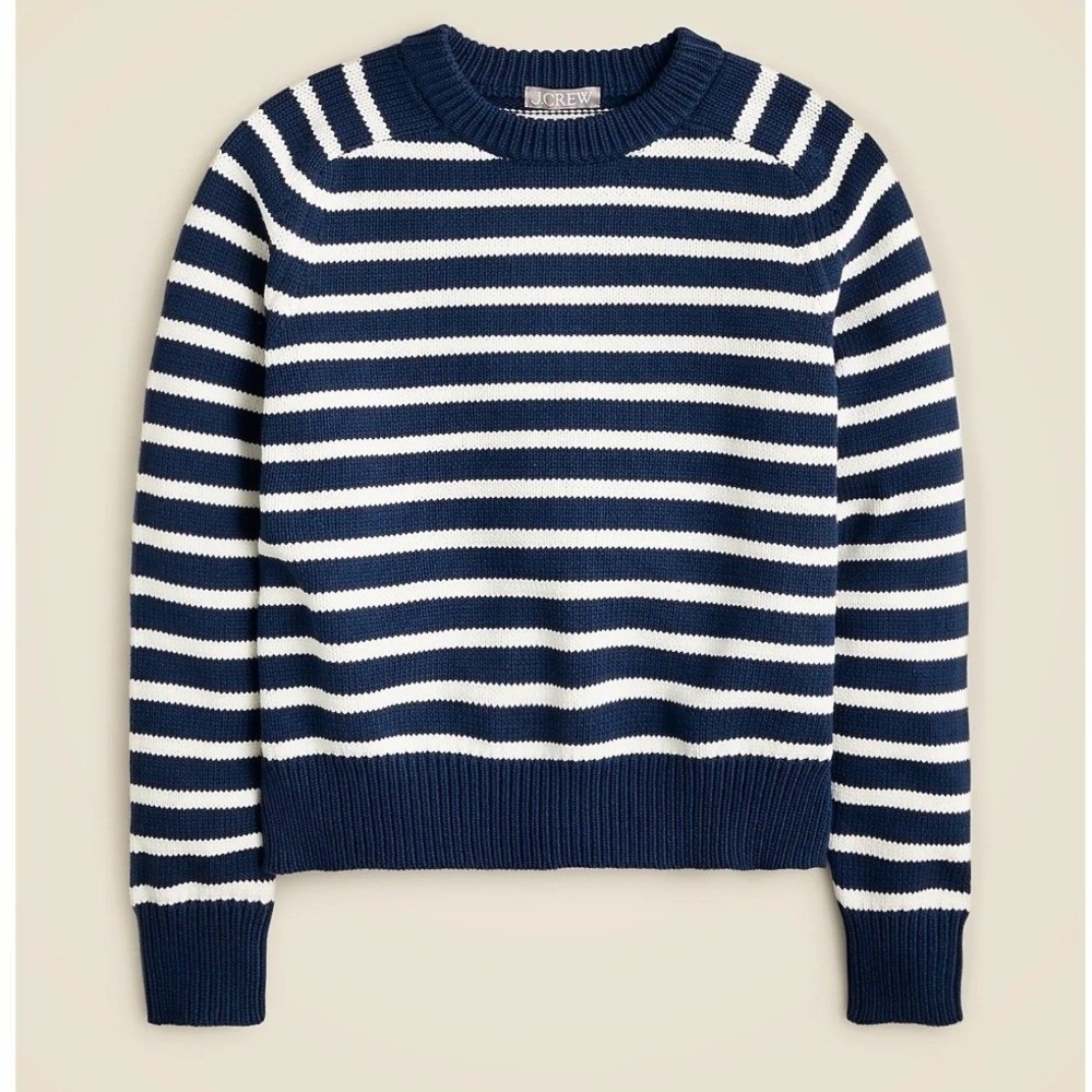 J.Crew Relaxed Pullover Sweater Women XS Navy White Striped Coastal Classic Prep